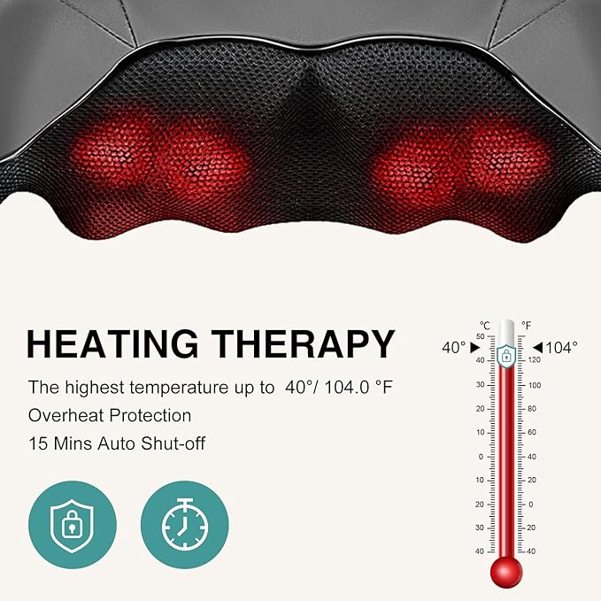Nekteck Shiatsu Neck Massager with Heat for Pain Relief Deep Tissue, 2026 Upgraded 3D Back Shoulder Kneading Massage Pillow, Body Muscle Relaxation Tool Gifts for Him Her Mom Dad, Gray (NOT Cordless)