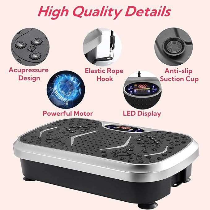 TLSUNNY Vibration Plate,3D Shake Board,Power Workout Platform,Full Body Shaping,Weight-Loss Exercise Machine for Lymphatic Drainage,W/2 Resistance Bands, Acupressure Foot Pedal&Remote Control