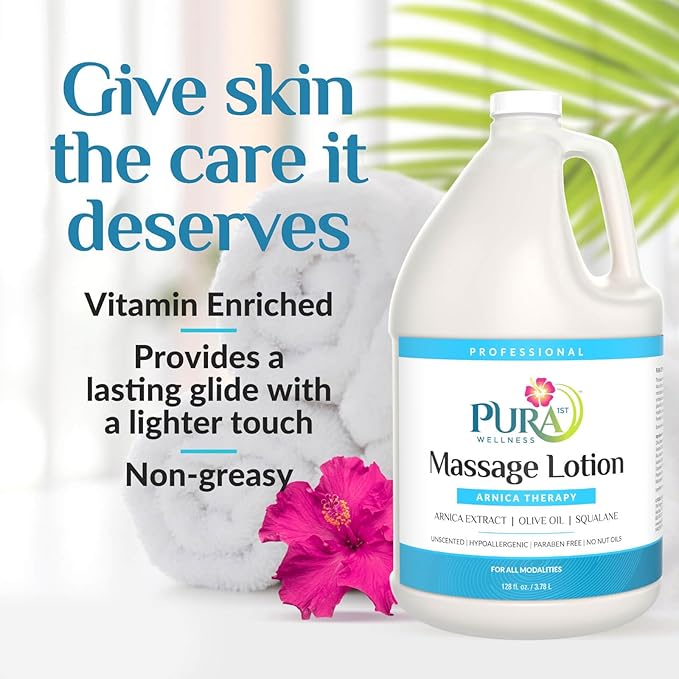 Arnica Therapy 1 Gallon Massage Lotion, Arnica Extract, Professional, Massage Therapy, Deep Tissue, Unscented, Hypoallergenic, Natural Ingredients, Skin Hydrating, Moisturizing, Recovery