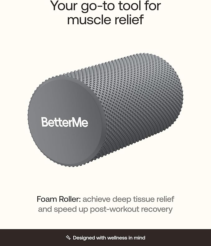 BetterMe Foam Roller for Muscle Recovery – High Density Exercise Roller for Back &Legs – Deep Tissue Massage Roller for Tension, Relief & Stretching (Stone Gray)