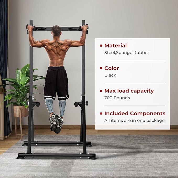 Folding Power Tower Dip Station Pull Up Bar, Multifunctional Pull Up Tower Adjustable Height, Triangular Structure Strength Training Workout Equipment for Home Gym Fitness