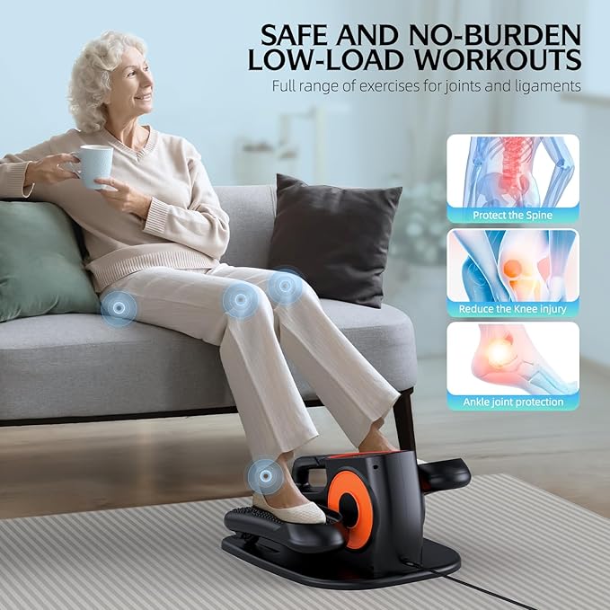 Under Desk Elliptical, Leg Exerciser While Sitting for Seniors, Quiet Portable Electric Seated Pedal Exerciser with Remote Control and 12 Adjustable Speeds for Home Office