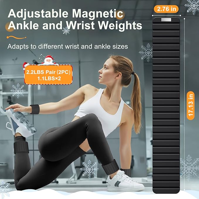 2025 Upgraded Magnetic Ankle Weights for Women, Wrist Weights,Silicone (Waterproof), Non-Slip, Easy Wear, Adjustable (Men & Women), Ideal for Jogging/Yoga/Pilates & More, Great Gift.（2 Pack）