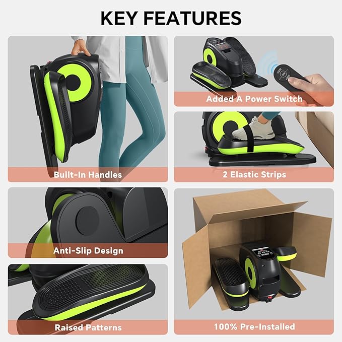2025 Under Desk Elliptical Machine, Electric Ellipse Leg Exerciser Pro As Seen On TV with 16 Adjustable Speed, Quiet and Fully Assembled with Remote Control & Non-Slip Foot Straps White New