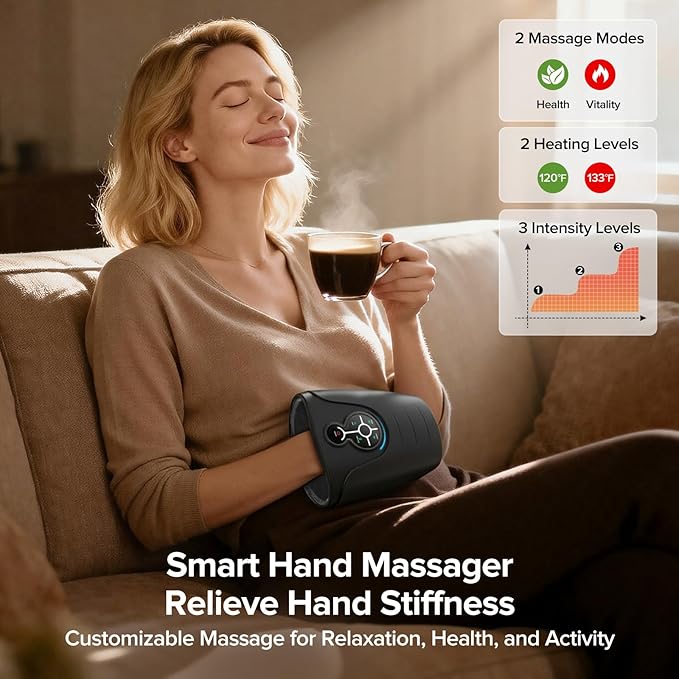AERLANG Hand Massager Hand Massage Machine with Heat and Compression Birthday Gifts for Women Husband Gifts Electric Hand Massager for Arthritis and Carpal Tunnel Cordless Massagers