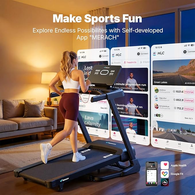 MERACH Treadmill with 15/18% Auto Incline, 55"/47"x18"/19" Wide Belt Treadmills, 0.5-8.7MPH/10MPH 3.5HP Brushless Incline Treadmill for Home, 350LBS Foldable Treadmills with Screen & APP & Heart Rate