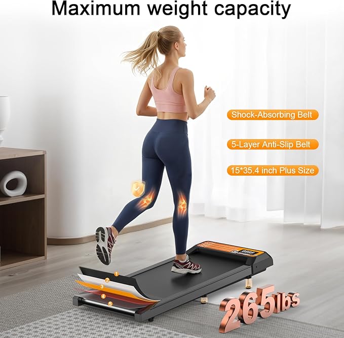 Walking Treadmill Pad with 0-5% Incline, 2.5HP Compact Under Desk Treadmill for Home Office, Quiet Small Walking Mat with App Sync, Remote Control, LED Display
