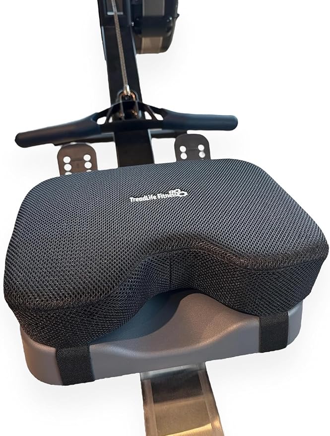 TreadLife Fitness Universal Rowing Machine Seat Cushion | Designed for Concept 2 Rowing Machines, Compatible with All Rowers | Extra Thick 3" Memory Foam with Adjustable Strap Black