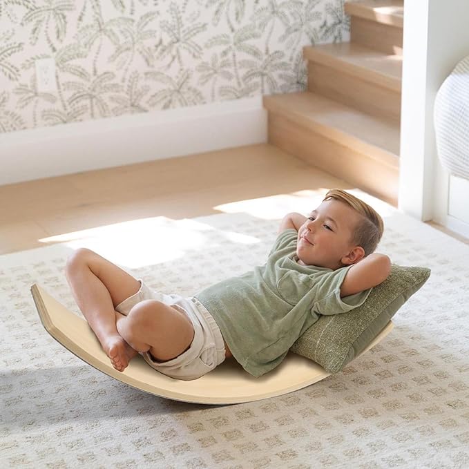 Gentle Monster Wobble Balance Board, Wooden Montessori Toy Rocker Board Natural Wood Kids Toddler Open Ended Learning Toy Yoga Curvy Board for Adult Office Classroom Christmas Gifts
