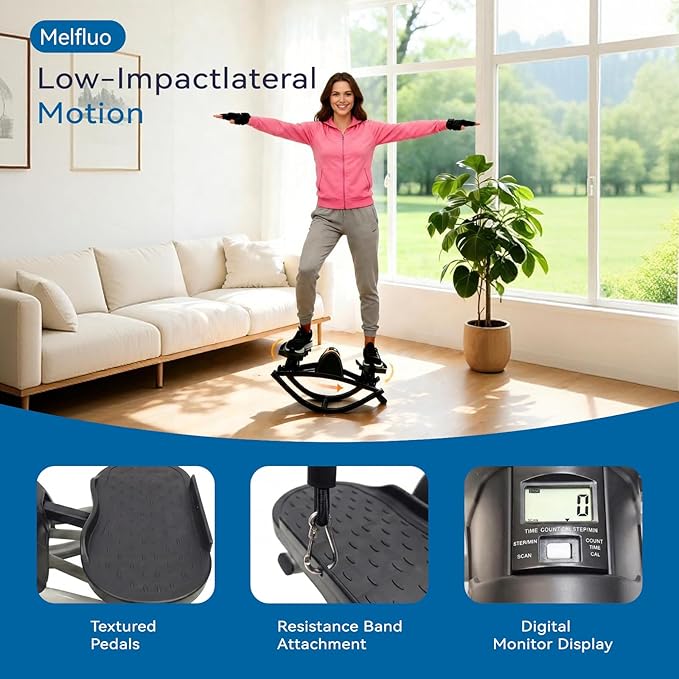 Rock Stepper Side to Side – Lateral Stepper & Glute Trainer with Resistance Bands, Low Impact Side to Side Stepper for Home Exercise, Quiet Step Rocker Machine No Assembly 250LBS