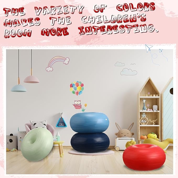 Libima 4 Pcs Flexible Seating for Classroom Inflatable Yoga Ball Chairs with Pump Donut Exercise Ball Chair Cushion Seat for Balance and Stability Training Home Office Gym Workout