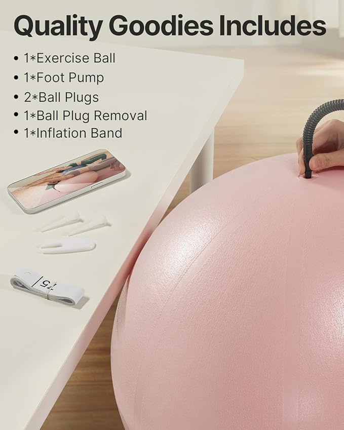 YOTTOY Anti-Burst Exercise Ball for Working Out, Yoga & Pregnancy, Extra Thick Workout Ball for Physical Therapy & Fitness