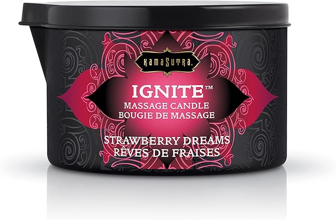 KAMA SUTRA Ignite Massage Candle - Coconut Oil and Soy Based - Strawberry Dreams Scented, 6 oz Candle Melts into a Warm Massage Oil, Couples Massage, Pour Spout Massage Candle