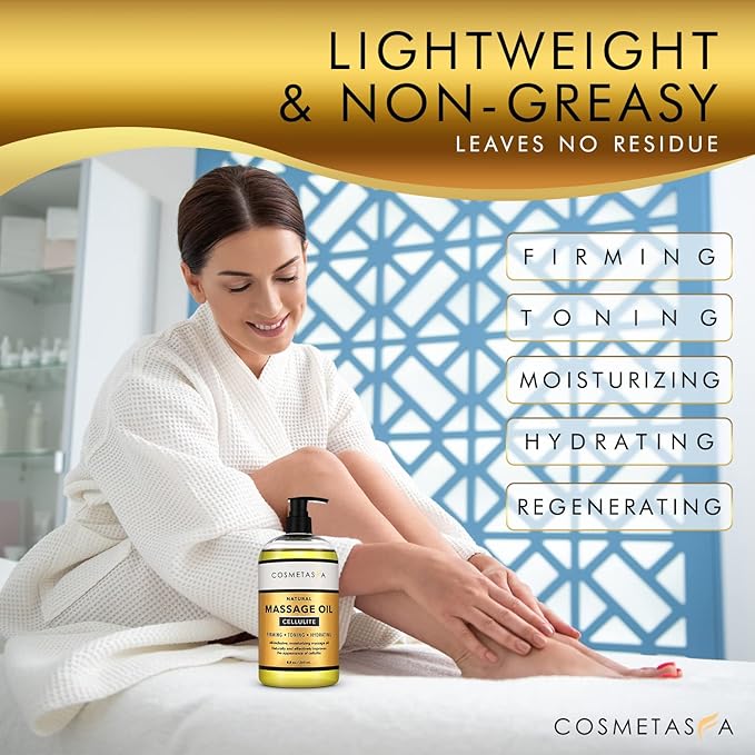 Cellulite Massage Oil with Massager Mitt - 100% Natural Cellulite Oil, Highly Absorbable and Deeply Penetrates Skin- Firms, Tones, Tightens & Moisturizes Skin By Cosmetasa (8.8 oz)