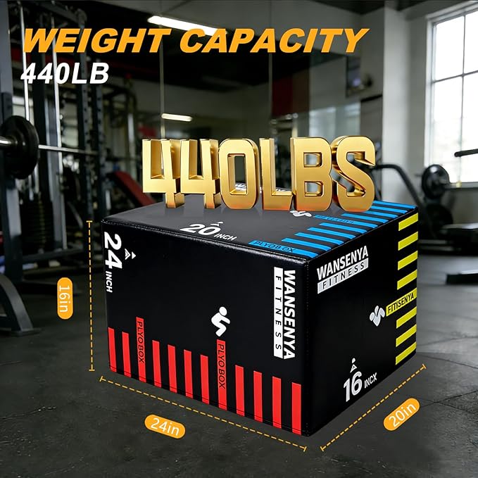 3-in-1 Dense Foam Plyometric Jump Box,30"x24"x20"-24"x20"x16"-20"x18"x16"Non-Slip Box Jumps for Home Gym,Exercise Foam Plyo Box for Fitness Training-Step-Ups,Split Squats,Dips,Box Jump Cube