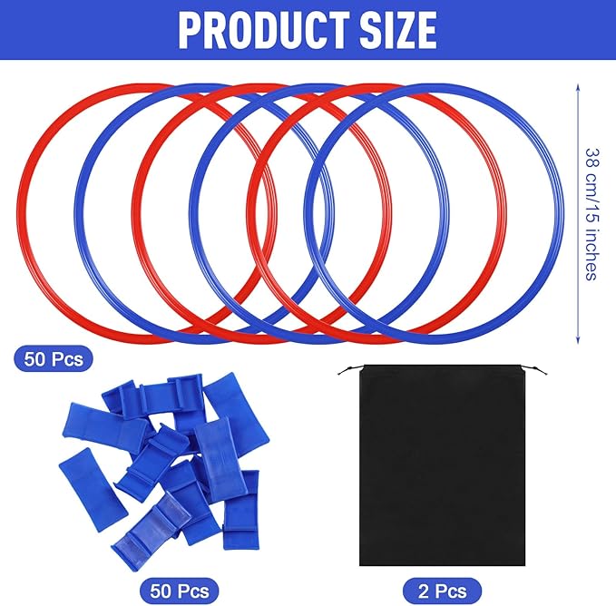 Shappy 50 Pcs Agility Rings with Storage Bags 15 Inch Agility Exercise Rings Training Hoops Plastic Speed Jumping Hoops for Gymnastics Sports Soccer Football Practice Games