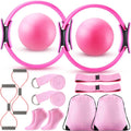 Poen Pilates Equipment Kit for Home Workout Pilates Ring and Ball Set for Women 12'' Circle Yoga Fitness Essentials Kit with Resistance Bands, Yoga Strap, Socks,Bag
