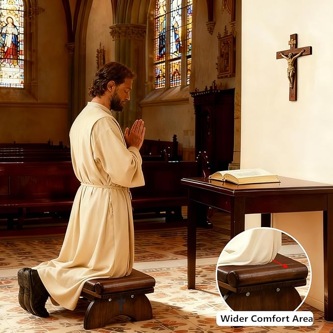 Prayer Kneeler Bench, Wooden Prayer Bench with Detachable Soft Cushion, Sturdy Home Kneeling Stool for Worship, Multi-Functional as Yoga Bench/Shoe Bench/Sofa Bench