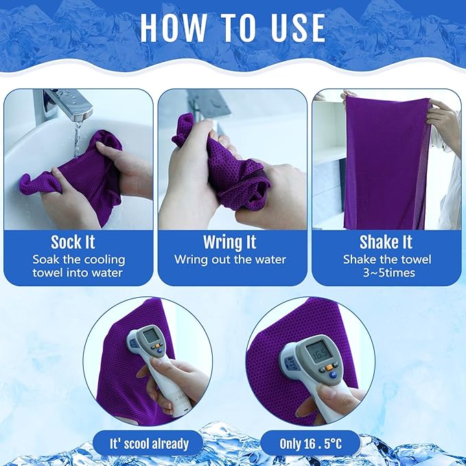 Hosuly 12 Pieces Cooling Towels for Hot Weather Soft Breathable Cold Towel Yoga Towels for Sweat, Sports, Workout, Fitness, Gym, Running, Travel Camping, 12 x 40 Inch (Purple)