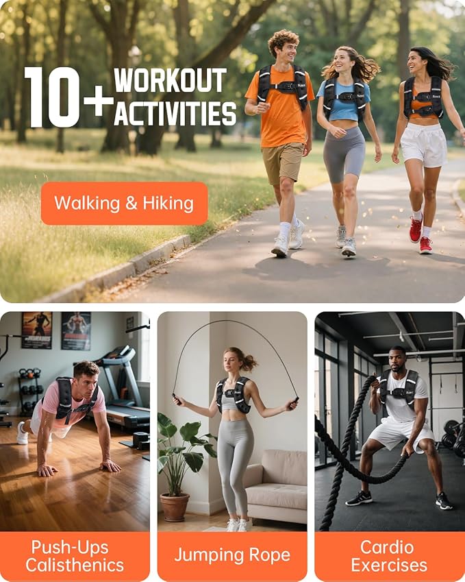 Renoj Weighted Vest for Women Men: Available in 6lb/8lb/10lb/11lb/12lb/14lb/16lb/20lb Fixed Weights for Walking, Running, Training, Exercise, Weight Loss - With Reflective Strips and Storage Pocket