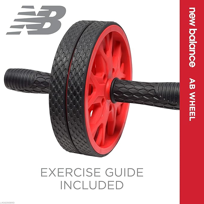 New Balance Ab Wheel - Abdominal Roller Trainer Non Skid Wheels with Sure-Grip Handles, Black/Red