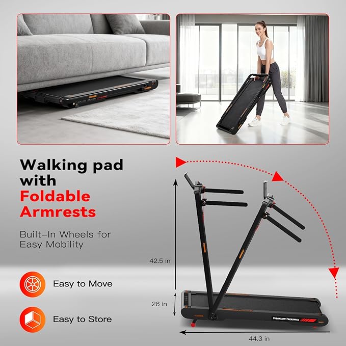 Lysole Folding Walking Pad Treadmill with Vibration&Incline,4-in-1 Under Desk Treadmills for Home&Office,350LBS Capacity,0.3-7.5MPH Speed,LED Display,Portable Treadmill with APP&Remote Control