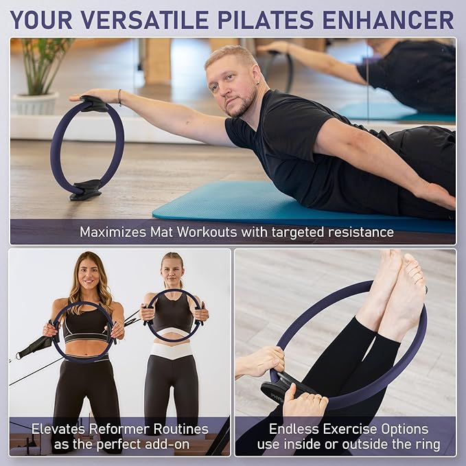 Pilates Ring, 15-Inch Magic Circle with Extra Thick Padded Handles, Pilates Equipment for Toning Inner Thighs, Arms and Strengthening Cores- Workout Guide Included