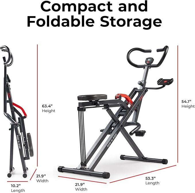 Sunny Health & Fitness Smart Heavy Duty Row-N-Ride, Squat Assist Trainer for Full Body Workout, 350 LB Capacity, 5-Level Resistance, Padded Seat, and Free SunnyFit App Connection – NO. 077PLUSSMART