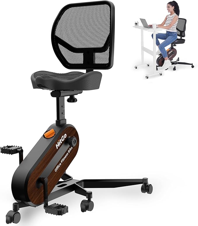 Office Exercise Bike Desk Chair,330 lbs Heavy Duty Under Desk Bike with 9-Level Height Adjustable Seat 24.4"-33.8",8-Level Resistance & Rolling Wheels,Quiet Fitness Chair for Home Office