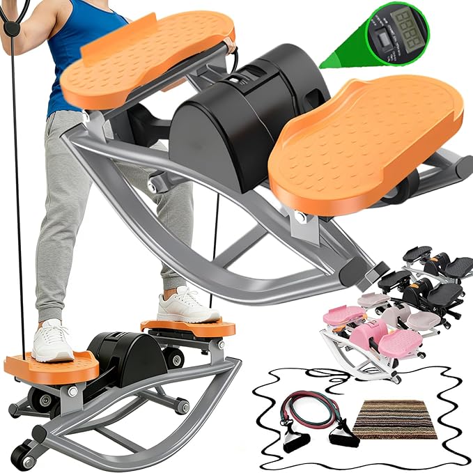 Rocking Stepper Side to Side Rock Stepper Side to Side Machine Rock Stepper Exercise Machine with Resistance Bands&Led Display, Low-Impact Home Workout Machine for Knees Joints Legs