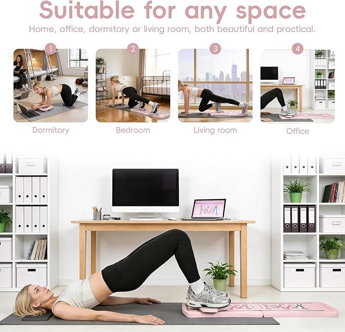Pilates Board, Foldable Pilates Reformer for Home, Multifunctional Abdominal Trainer, Pilates Machine for Home Workout, Non Slip Lightweight Core Trainer for Plank Crunch Push Up