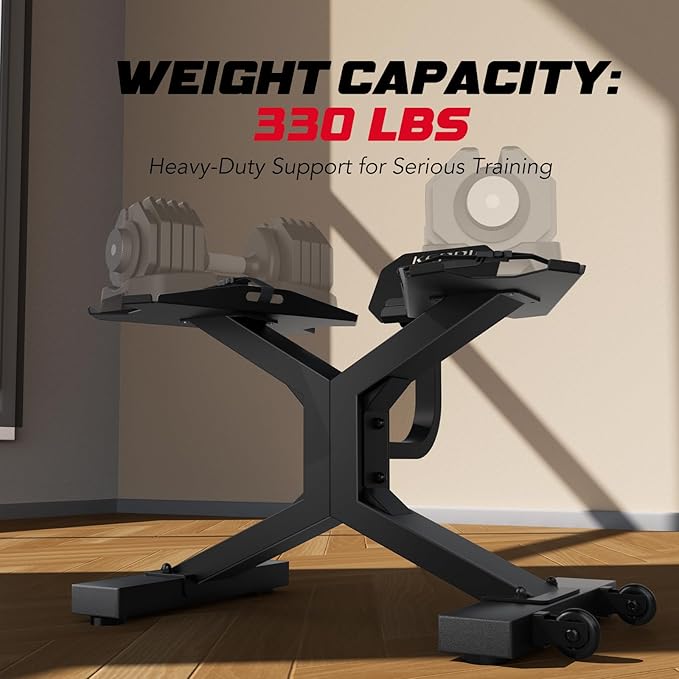 Keppi Dumbbell Rack, 330LBS Capacity Alloy Steel Weight Stand for Home Gym, Non-Slip Silicone Tray with Secure Straps, Side-Mounted Wheels for Easy to Move – DBR600