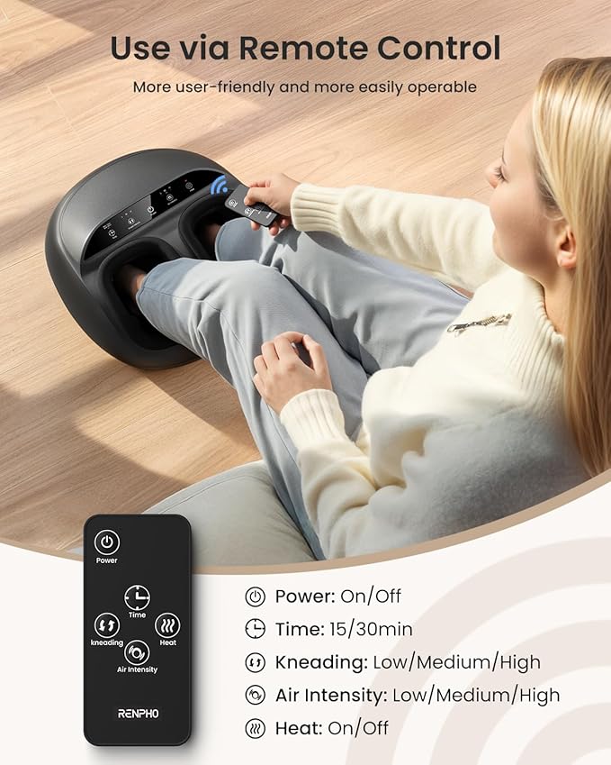 RENPHO Foot Massager Machine with Heat, Shiatsu Foot Massager for Plantar Fasciitis, Birthday Gifts for Women, Cordless Control, FSA Eligible HSA Store Eligible, Up to Size 13