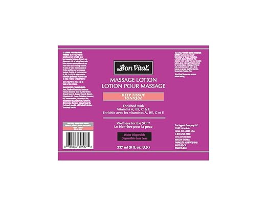 Bon Vital' Deep Tissue Massage Lotion, 8 Oz, Professional-Grade Moisturizing Lotion for Deep Tissue Therapy, Non-Greasy Skin Softening Formula, Muscle Relaxation, Unscented