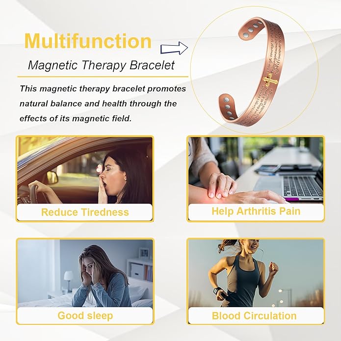 Copper Bracelets for Men Women,6.69in Pure Copper Adjustable Christian Magnetic Bracelet, Fashion Jewelry Gifts (2053)