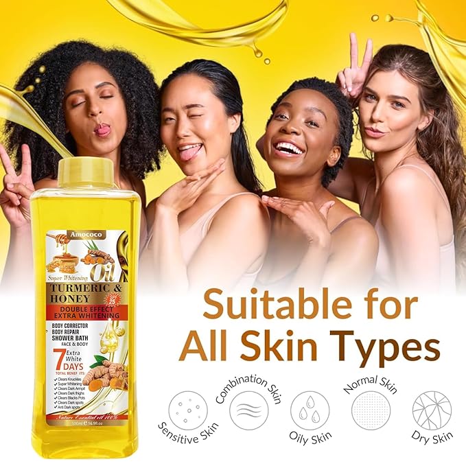 Turmeric & Honey Body Oil, Deep Moisturizing Treatment with Sweet Almond Oil, Vitamin E, and Collagen (16.9 fl oz)
