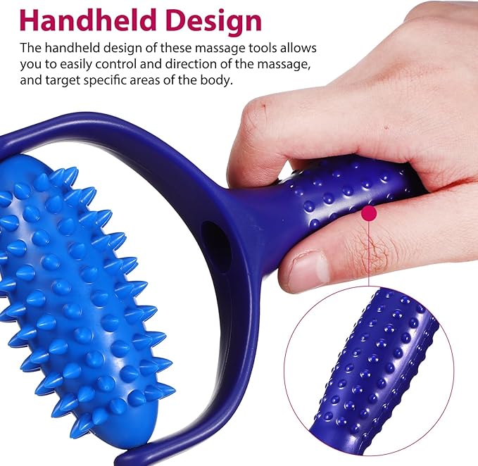 Lurrose Massage Balls Massage Roller with Handle and Nubs Massager Fascia Ball Self-Massage Roller for Body, Muscle, Relaxing