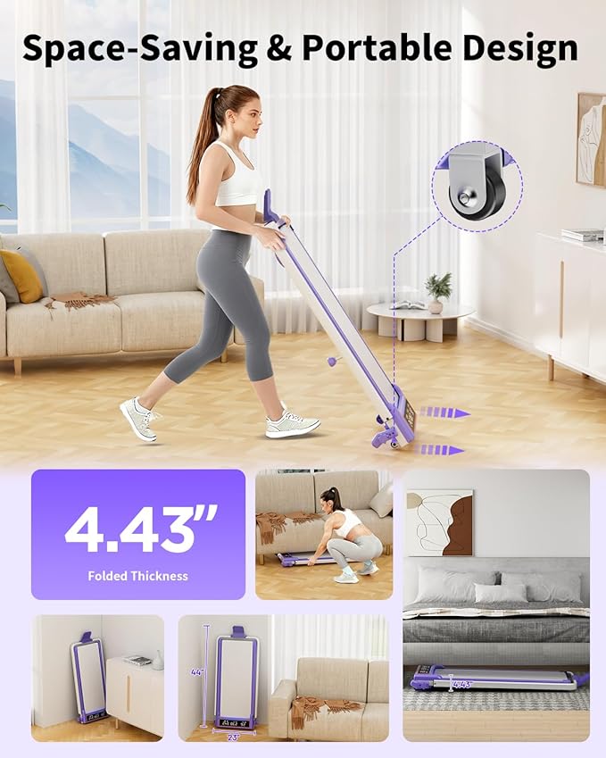 Folding Walking Pad with 15% Incline/RGB Light/Dual Screen Display, 3.5HP Treadmills for Home, Portable Walking Pad Treadmill with Handle Bar and 4 Adjustable Incline, 350lbs Capacity, Smart App