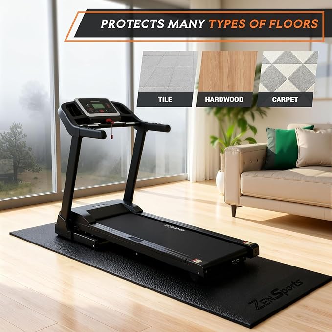ZENY Large Exercise Equipment Mat 96"x38" - Heavy Duty Floor Protection for Treadmill, Bike & Elliptical, 6mm Thick Non-Slip Shock Absorbing Gym Mat (Black, 96''x38'', 2)