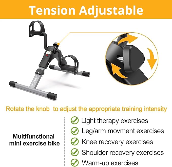 Pedal Exerciser Desk Exercise Bike Leg and Arm Exercise Bike with LCD Monitor Foldable and Porable (Black/Grey)