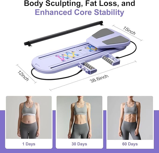 6 in1 Pilates Board, Multi-Purpose Pilates Reformer Set, Foldable Abdominal Board, Pilates Reformer Board for Home, Workout Equipment, Abs Workout Equipment, Core Workout Equipment