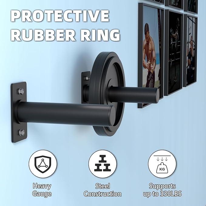 Wall Mounted Weight Plate Holder, Weight Rack Storage for 2" Olympic Weight Plate, Max Weight Capacity 330 lb, Best with Black Powder Coated for Garage Home Gym Strength Training