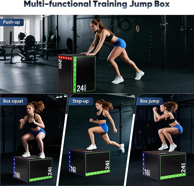 3 in 1 Plyo Box,High Density EPE Core and Non-Slip & Easy to Clean PVC Leather Cover,Exercise Box Home Gym Workout Trainer for Plyometric Jump Training,HIIT Workouts and Lower Body Strength