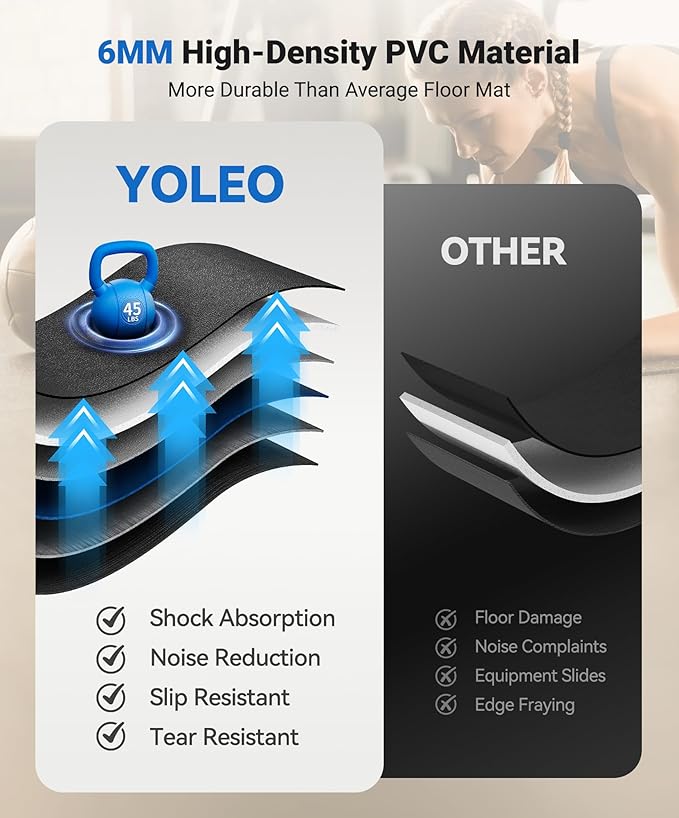 YOLEO Treadmill Mat Walking Pad Mat for Carpet, 63"x30" Foldable Exercise Equipment Mats - 1/4" Thick Non-Slip, Shock Absorbing, Hardwood Floor Protection for Exercise Bike/Weight Bench/Treadmill/Yoga