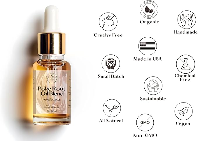 Poke Root Oil with Castor Oil & Frankincense - Organic Lymphatic Support for Cysts, Boils, Fibroids, Swollen Lymph Nodes, Breast & Joint - Handmade in The USA