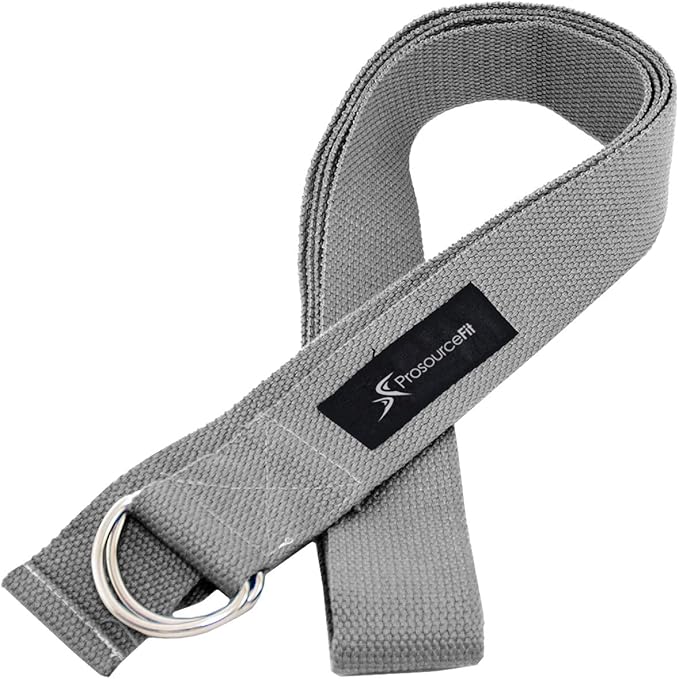 ProsourceFit Metal D-Ring Yoga Strap 8’ Durable Cotton for Stretching and Flexibility