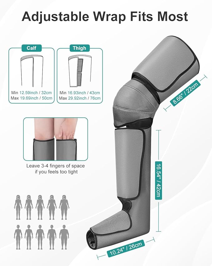 Nekteck Leg Massager for Circulation and Pain Relief, Air Compression Foot Calf Thigh Massager with 2 Heat and 3 Vibration Functions, 6 Modes 3 Intensities, Help for Muscles Relaxation