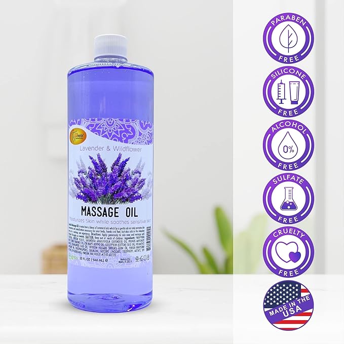SPA REDI - Massage Oil, Lavender, 32 Oz - Professional Full Body Massage Therapy, Manicure, Pedicure - Relax Sore Muscles and Repair Dry Skin, Enhanced with High Absorption Oils and Vitamin E