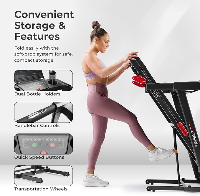 Sunny Health & Fitness Wi-Fi Smart Treadmill Walking Pad with Shock Absorption Cushioning, Home Fitness Cardio Equipment with SunnyFit App Access - Compact Foldable, Auto Incline, Under Desk Optional