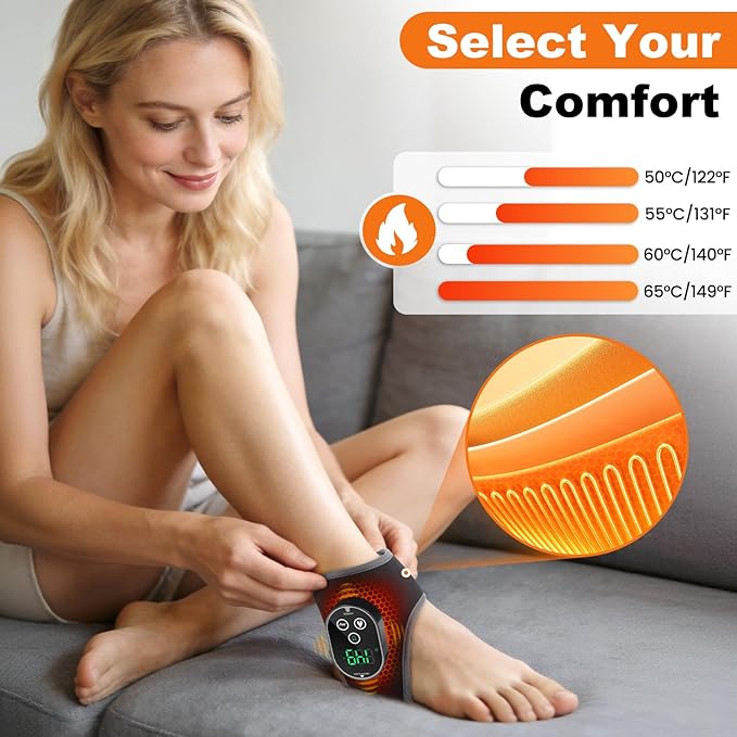 Foot and Ankle Massager for Pain Relief, Cordless Ankle Heating Pad Foot Renew Massager with Heat, 4 Heat Levels & 3 Vibration Modes